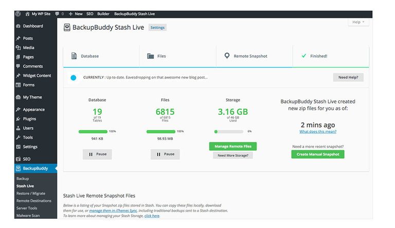 Backup WordPress- Console di gestione BackupBuddy Stash