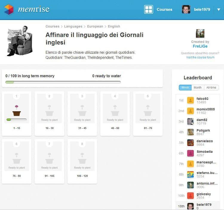 Memrise esempio corso online gratis